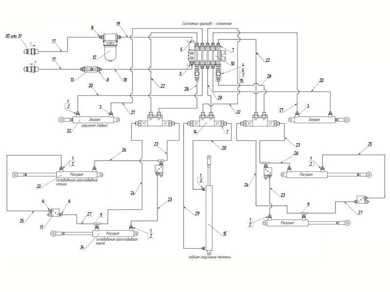 Гидравлическая система (масло) ОПШ 24.070 (схема гидравлических соединений) для Тетис 3021