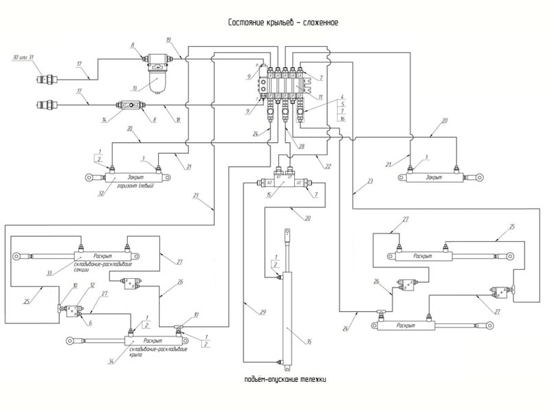 Гидравлическая система (масло) ОПШ 24.070 (схема гидравлических соединений)